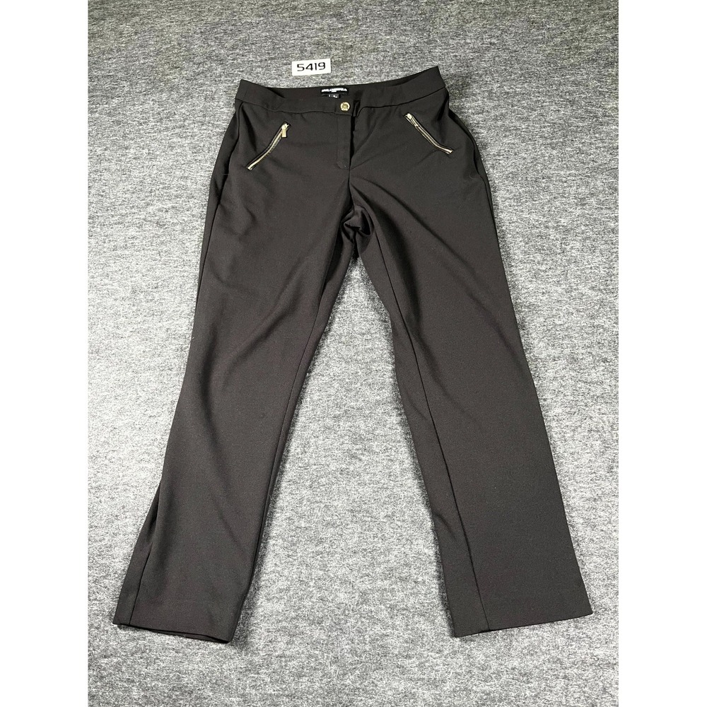 Karl Lagerfeld Chino Pants Women 10 Black Stretch Flat Front Straight Leg Casual